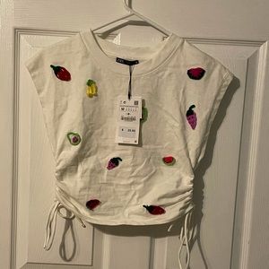 Zara cream crop top with fruit stitched on!
